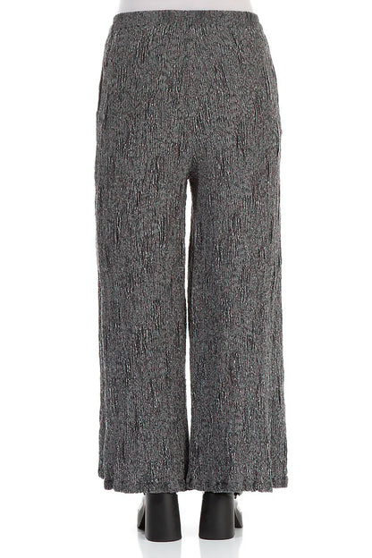 Wide Silver Textured Silk Linen Trousers 3