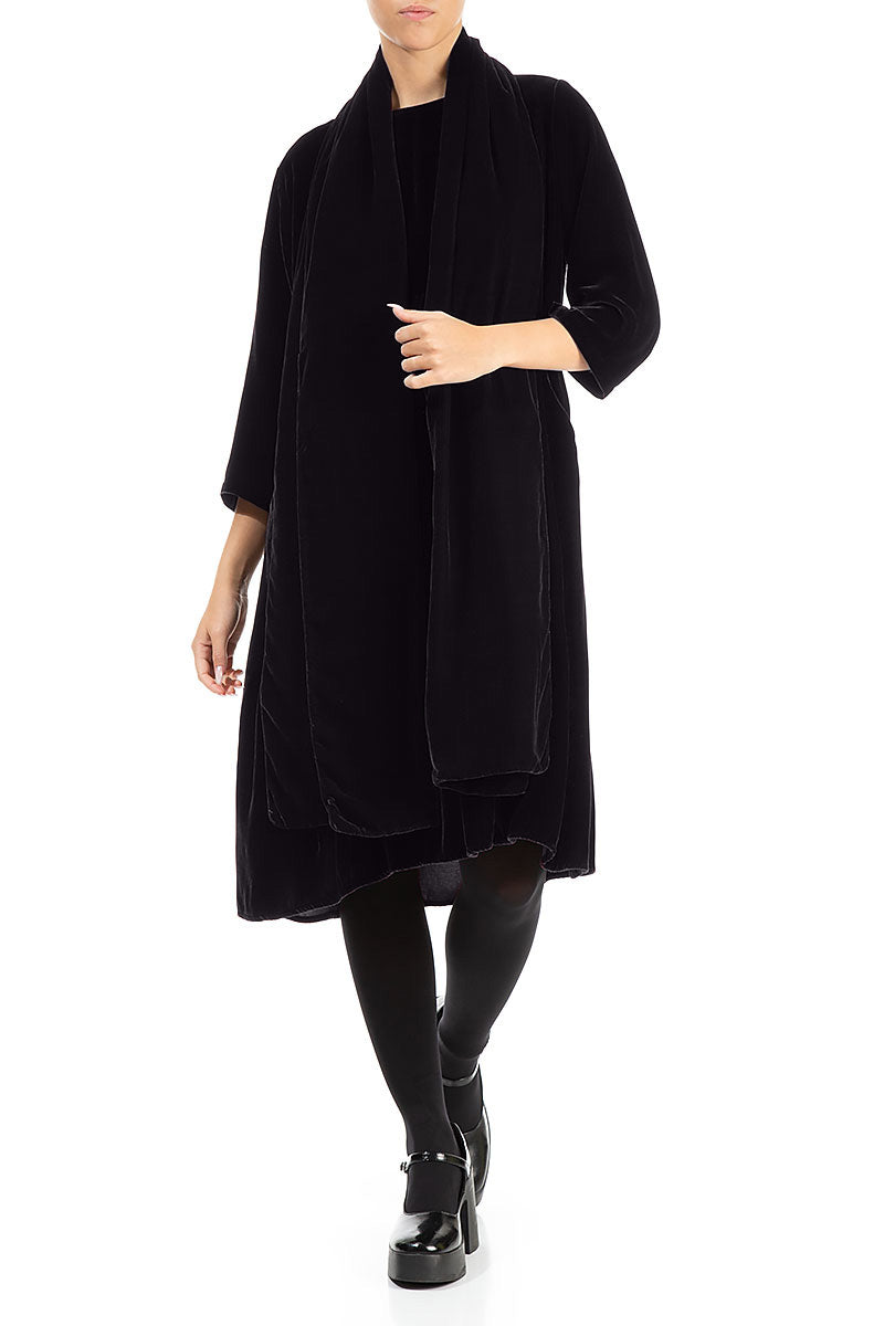 Wide Slate Blue Silk Velvet Scarf