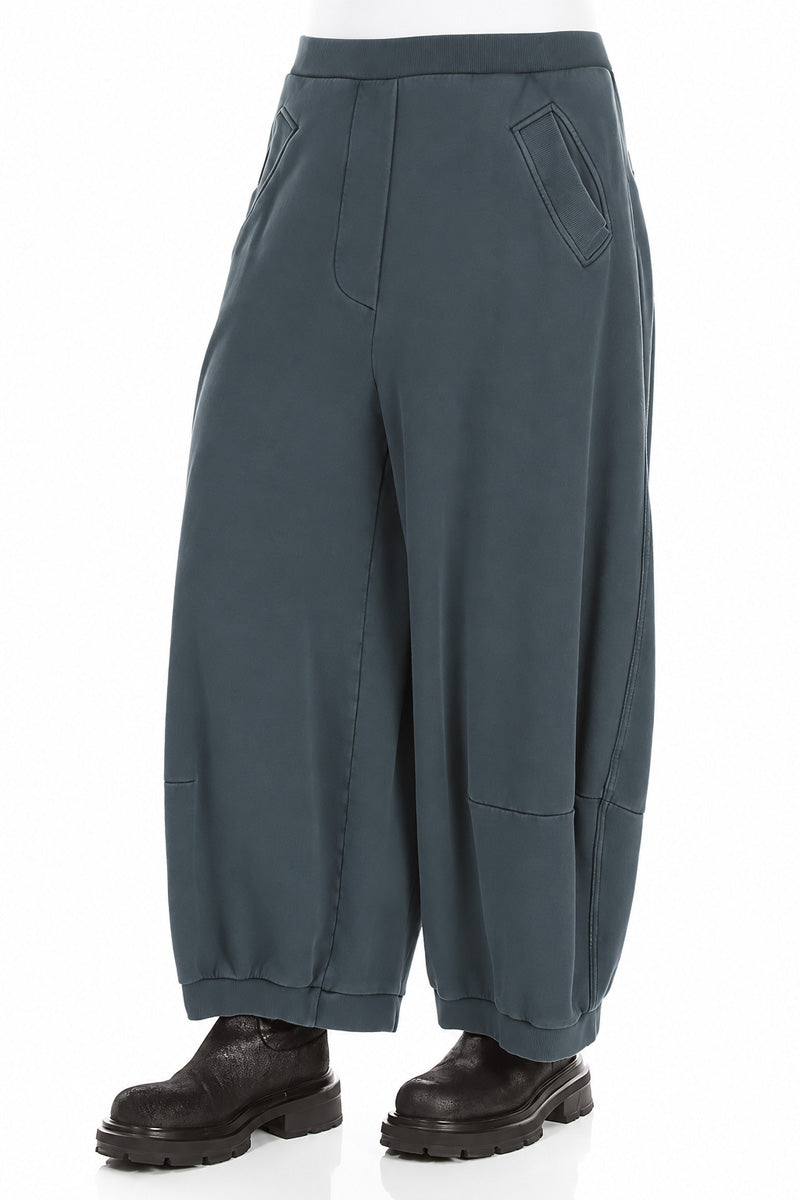 Wide Slate French Terry Cotton Trousers