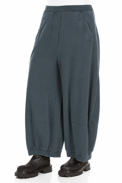 Wide Slate French Terry Cotton Trousers