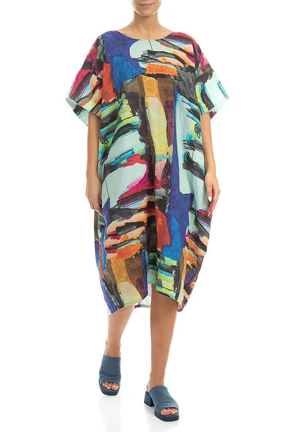 Wide Sleeves Abstract Linen Dress 4