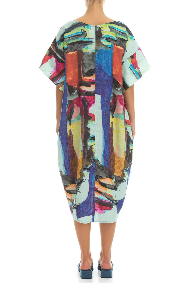Wide Sleeves Abstract Linen Dress 2