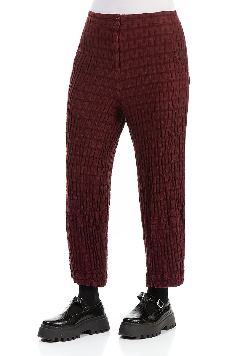 Wide Textured Burgundy Linen Trousers