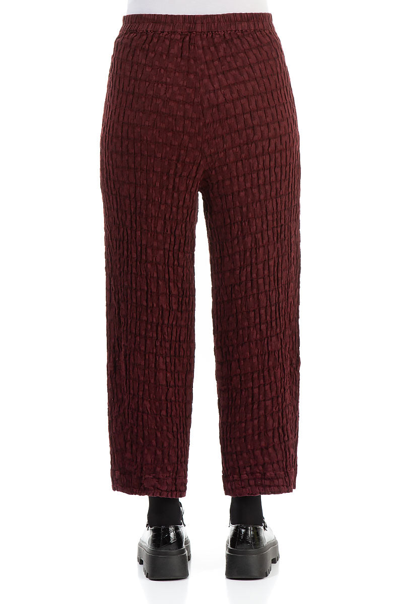 Wide Textured Burgundy Linen Trousers