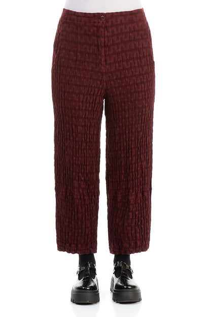 Wide Textured Burgundy Linen Trousers