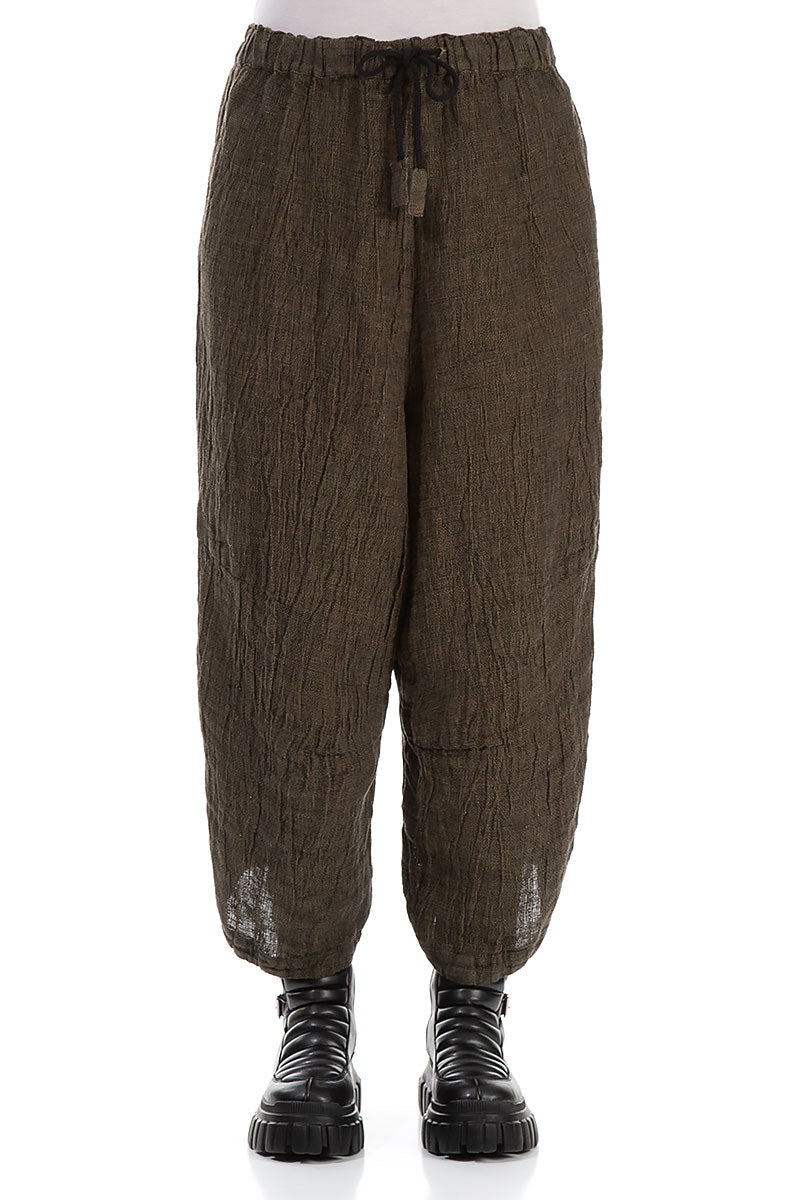 Wide Tie Up Silver Sage Mélange Linen Trousers