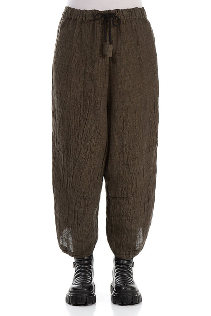 Wide Tie Up Silver Sage Mélange Linen Trousers