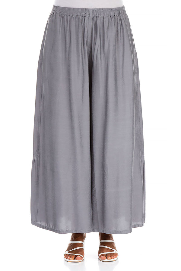 Wide Tiered Back Storm Grey Silk Bamboo Trousers 1