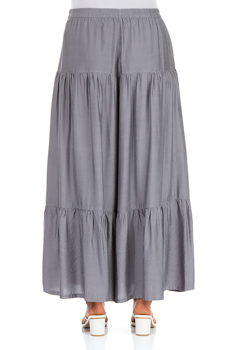 Wide Tiered Back Storm Grey Silk Bamboo Trousers
