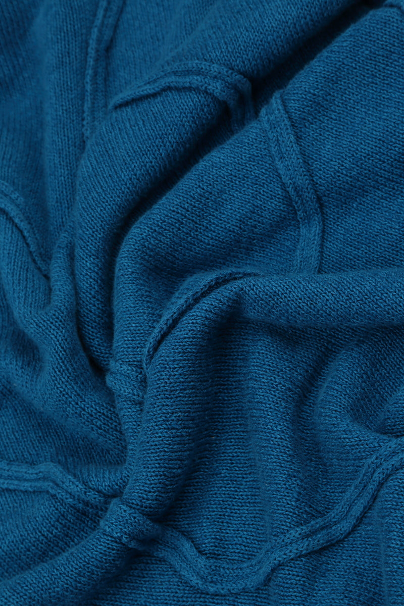 Weiter welliger Saum Kobaltblauer Leinenpullover