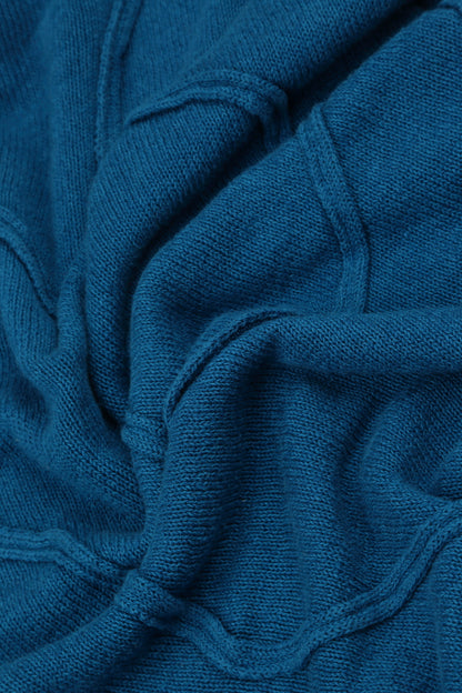 Weiter welliger Saum Kobaltblauer Leinenpullover