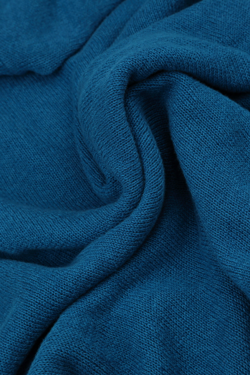 Weiter welliger Saum Kobaltblauer Leinenpullover