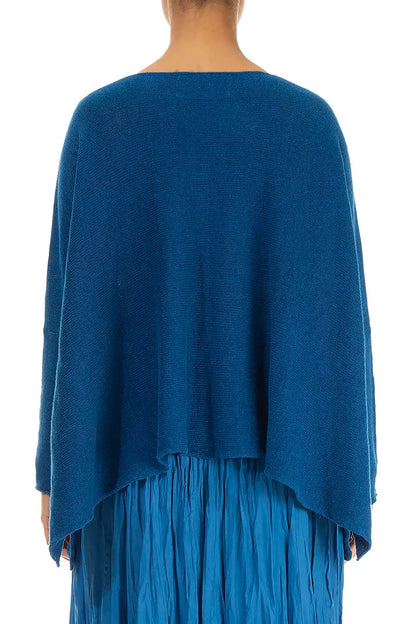 Weiter welliger Saum Kobaltblauer Leinenpullover