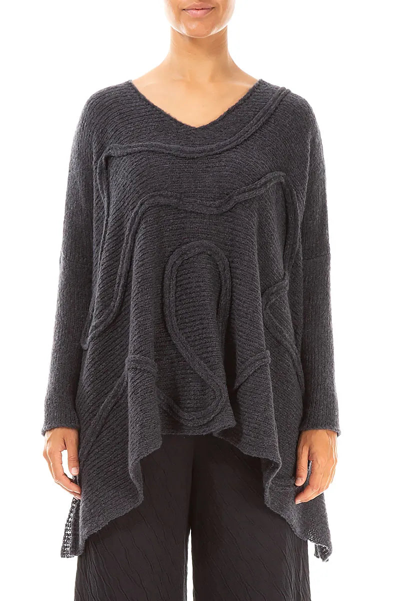 Wide Wavy Seam Dark Grey Wool Sweater 1