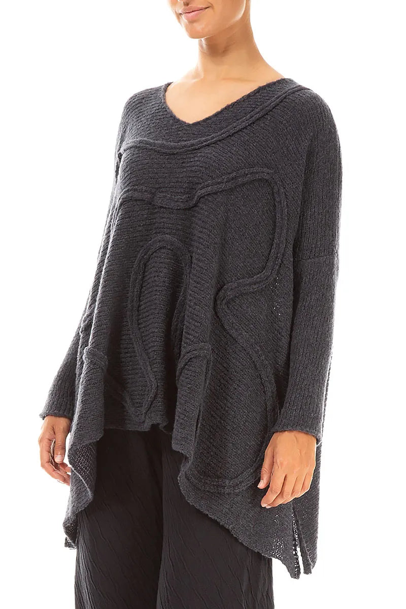 Wide Wavy Seam Dark Grey Wool Sweater 3