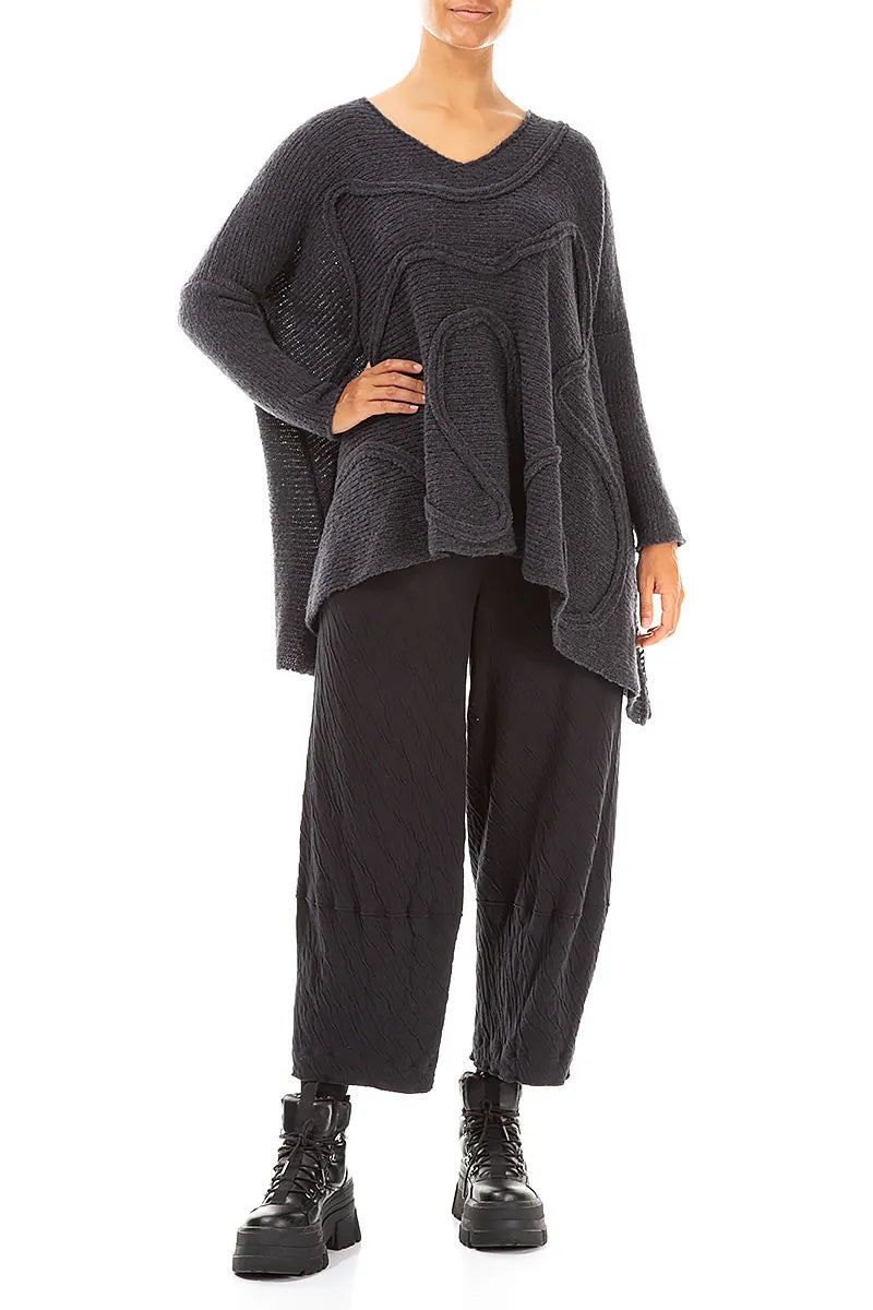 Wide Wavy Seam Dark Grey Wool Sweater 4