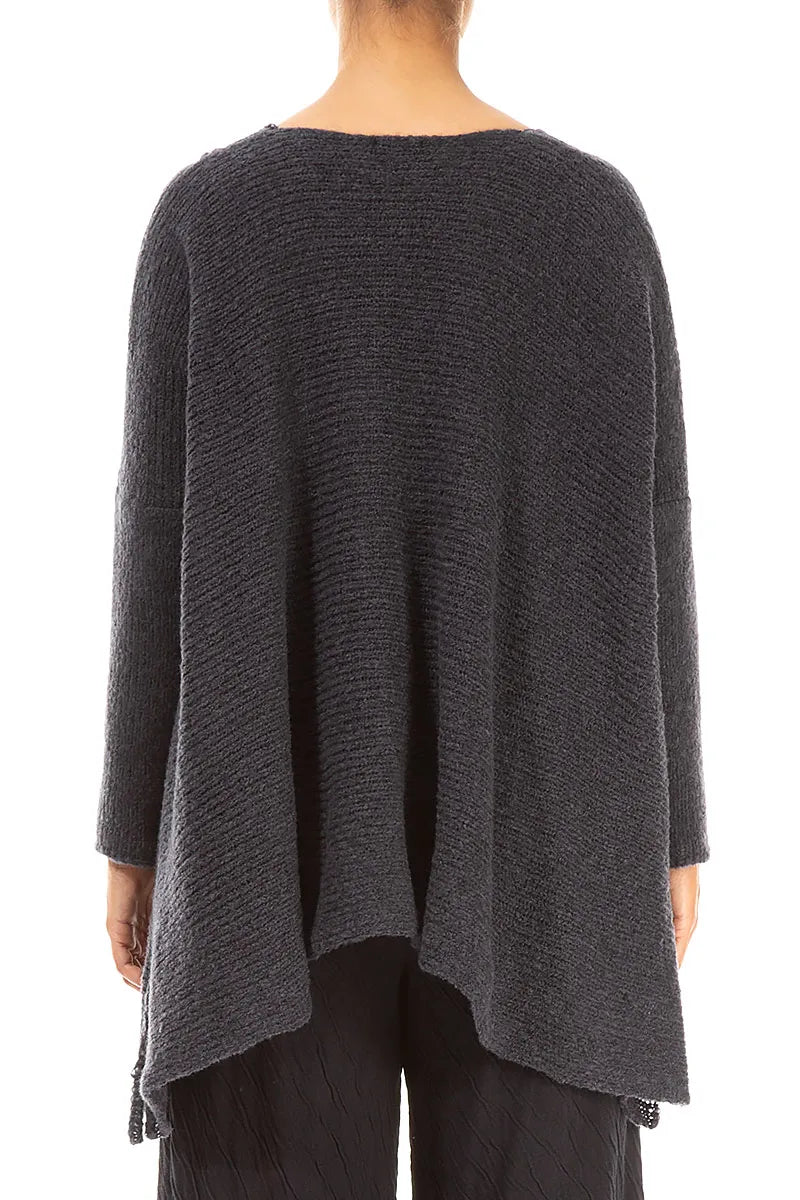 Wide Wavy Seam Dark Grey Wool Sweater 2