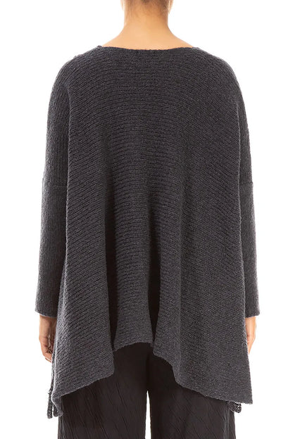 Wide Wavy Seam Dark Grey Wool Sweater 2