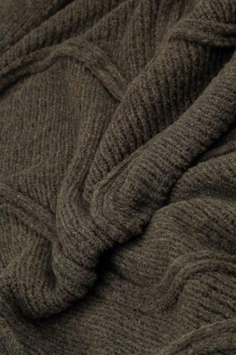 Wide Wavy Seam Khaki Wool Sweater 5