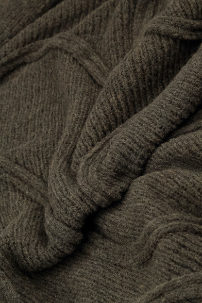Wide Wavy Seam Khaki Wool Sweater 5