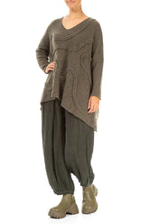 Wide Wavy Seam Khaki Wool Sweater 4