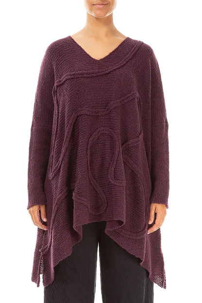 Wide Wavy Seam Mulberry Wool Sweater 1