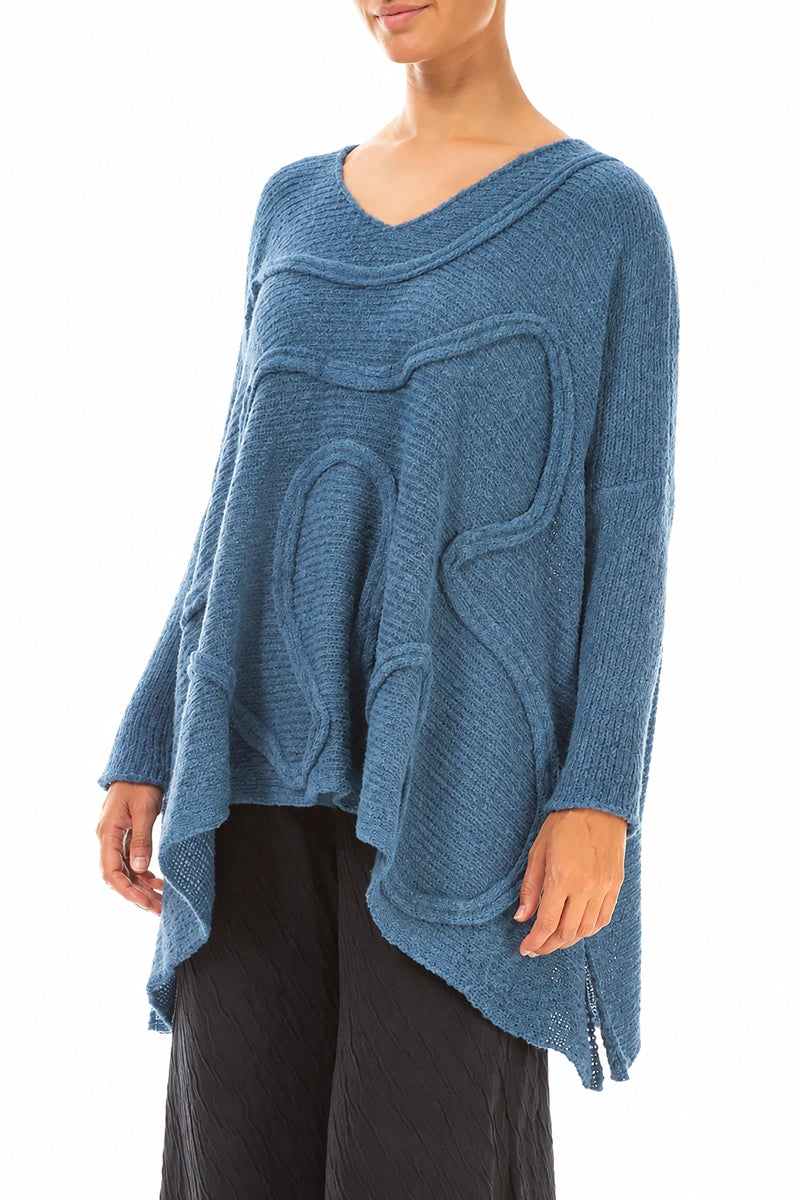 Wide Wavy Seam Petrol Blue Wool Sweater 3