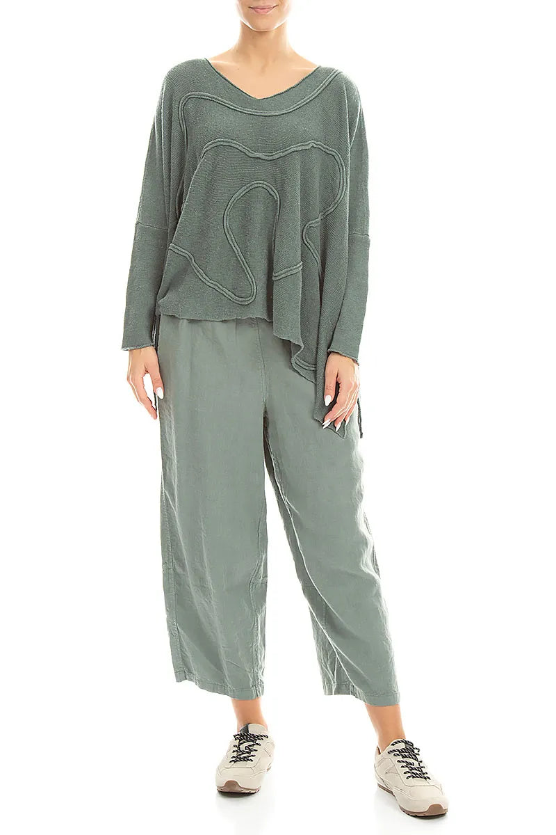 Wide Wavy Seam Sage Linen Jumper 4