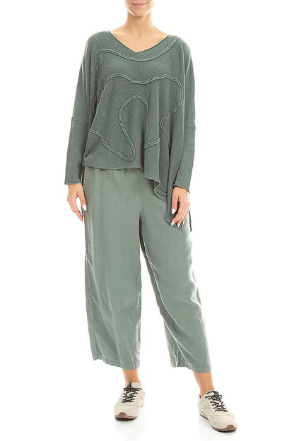 Wide Wavy Seam Sage Linen Jumper 4