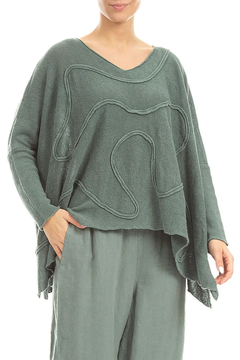Wide Wavy Seam Sage Linen Jumper 3