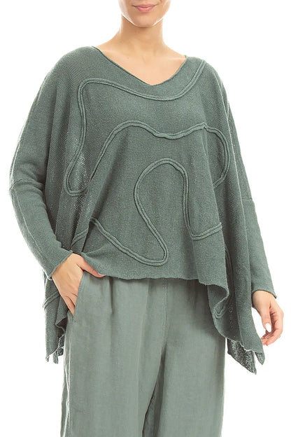Wide Wavy Seam Sage Linen Jumper 3