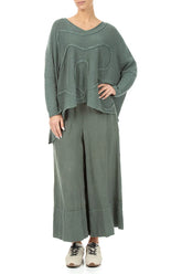 Wide Wavy Seam Sage Linen Jumper 4