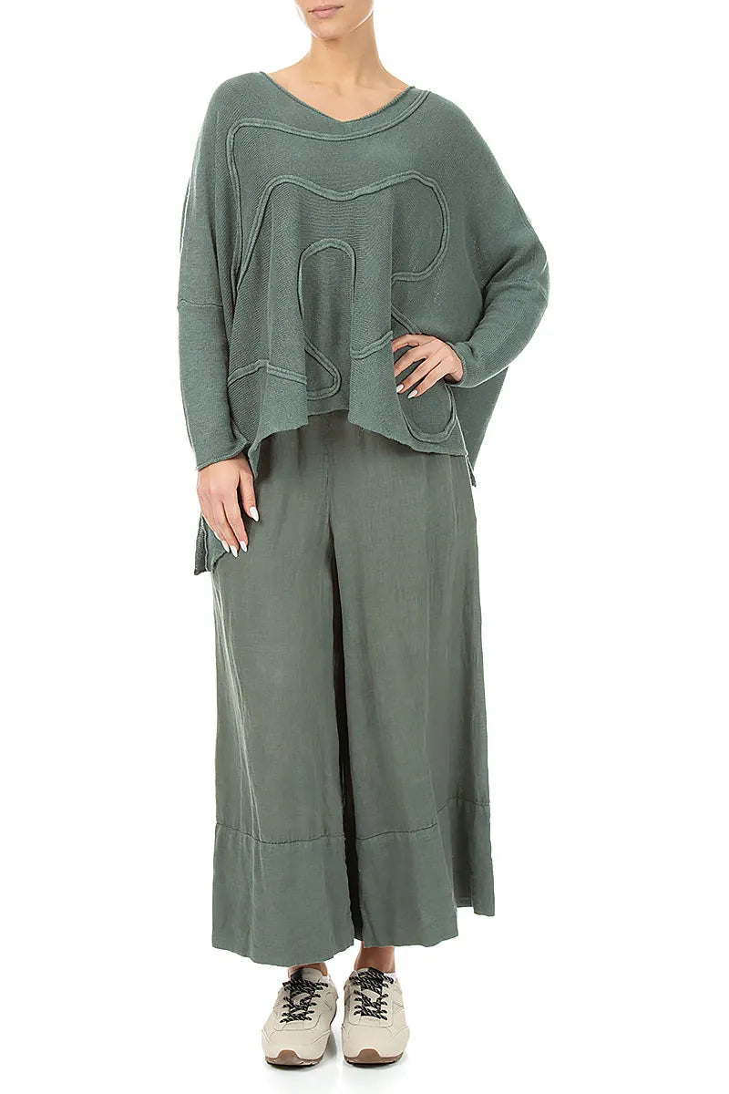 Wide Wavy Seam Sage Linen Jumper 4