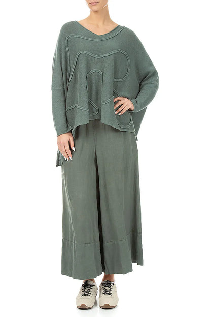 Wide Wavy Seam Sage Linen Jumper 4