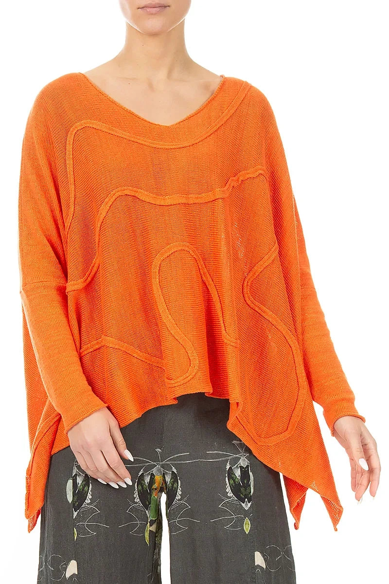 Wide Wavy Seam Spiced Orange Linen Jumper 3