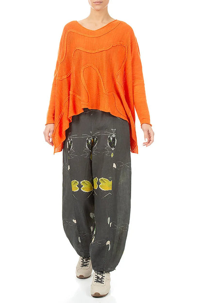 Wide Wavy Seam Spiced Orange Linen Jumper 4