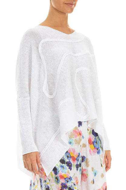 Wide Wavy Seam White Linen Jumper
