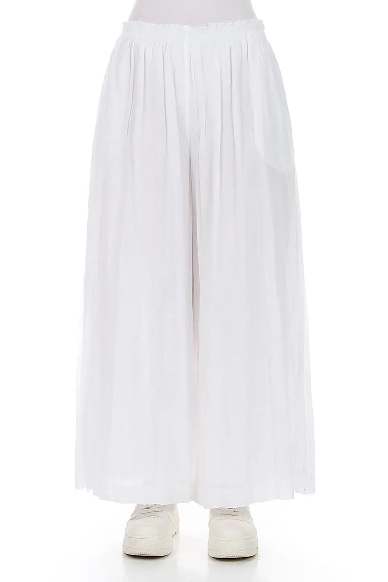 Wide White Crumpled Cotton Trousers