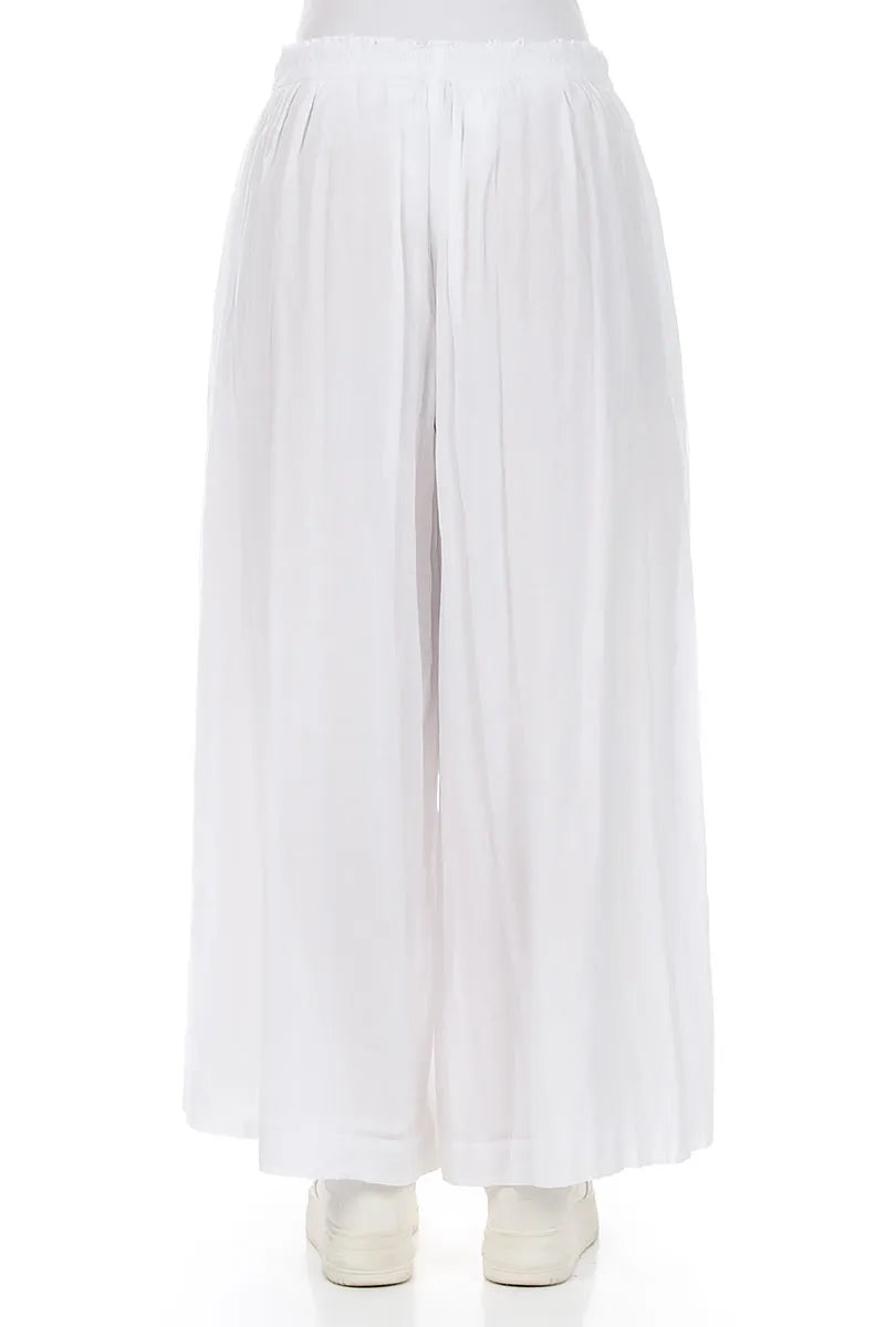 Wide White Crumpled Cotton Trousers
