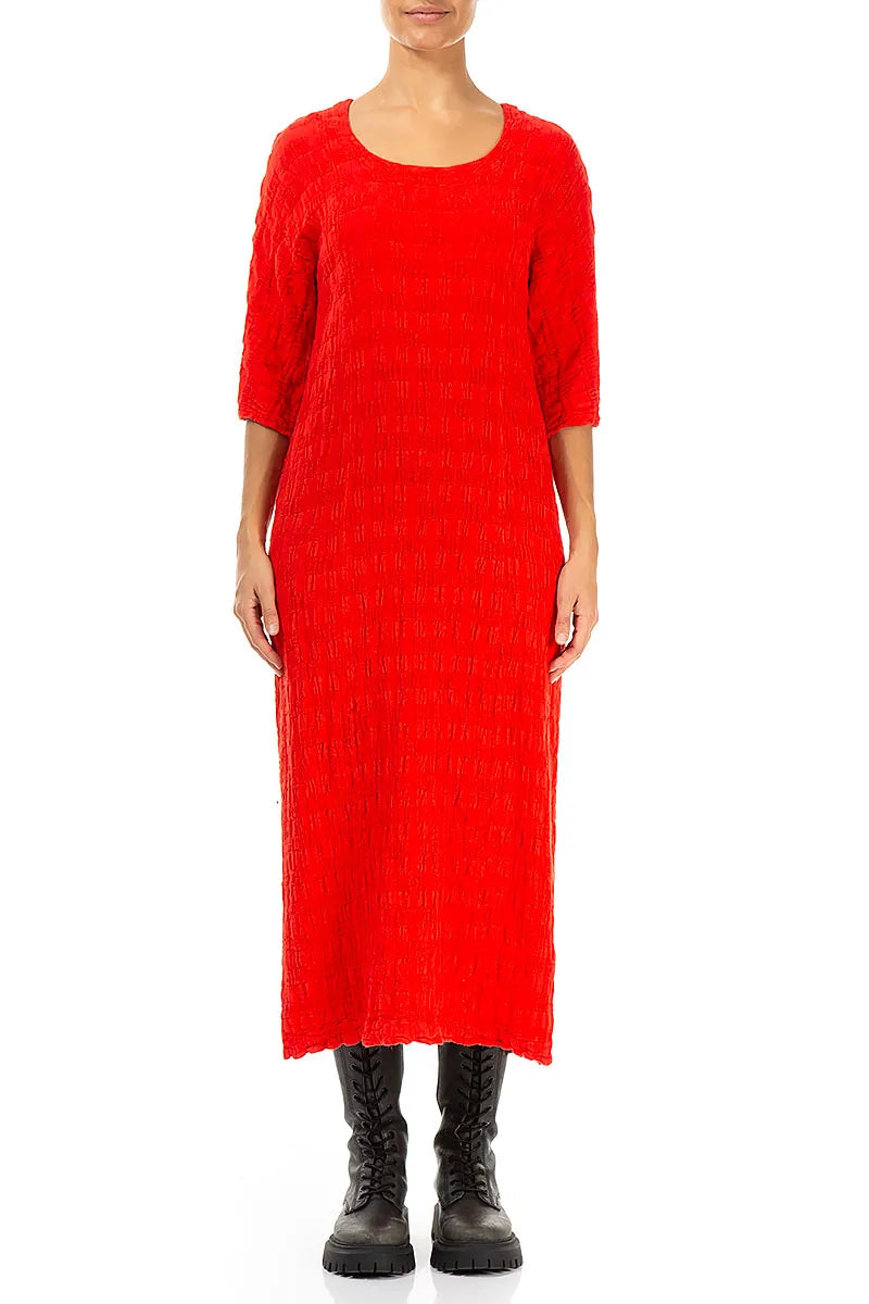 Woven Bright Red Textured Linen Dress