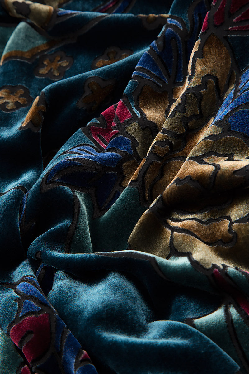 Elegant Floral Devoré Silk Velvet Dress