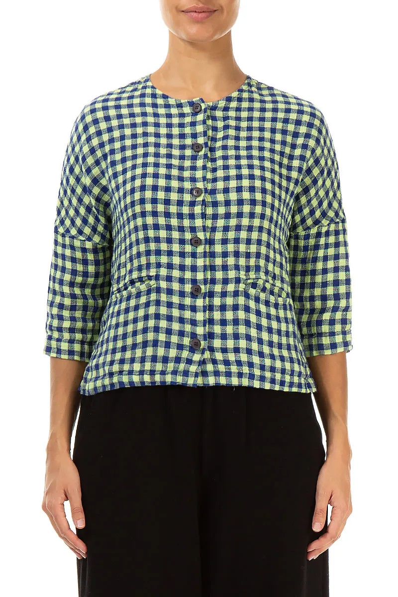 Yellow Check Linen Jacket Blouse 1