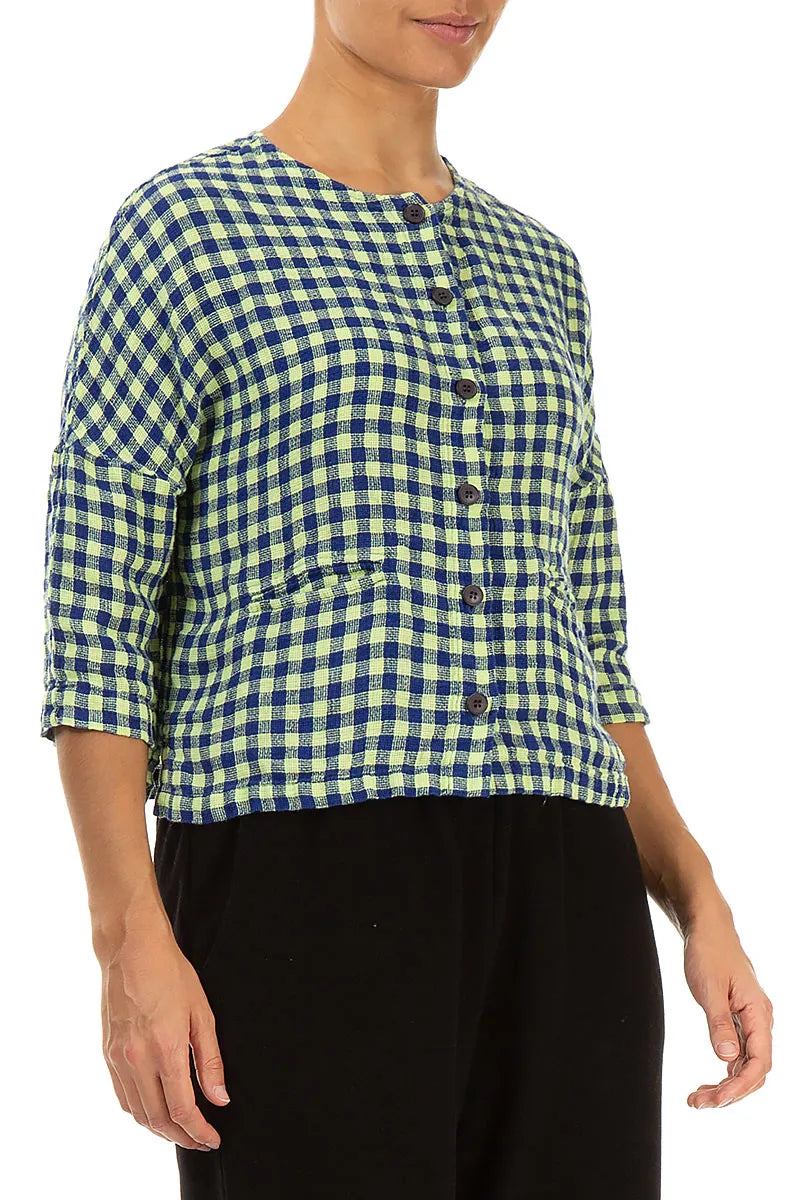 Yellow Check Linen Jacket Blouse 3