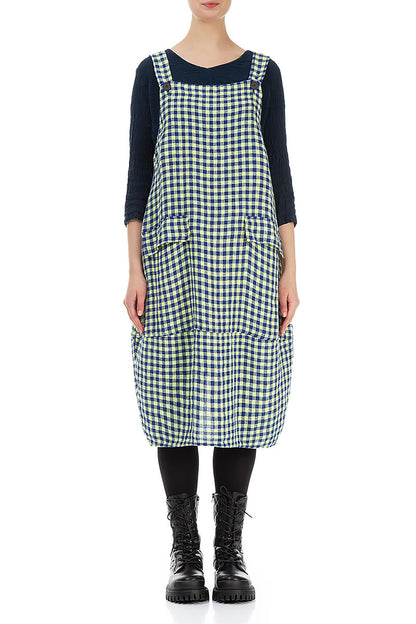 Yellow Check Linen Dungaree Dress