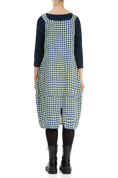 Yellow Check Linen Dungaree Dress