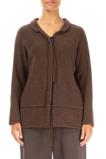 Zip Closed Brown Wool Cardigan 1