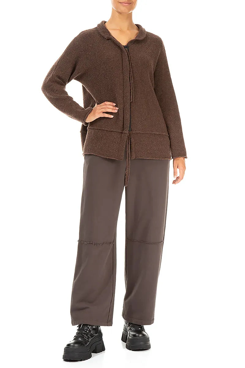 Zip Closed Brown Wool Cardigan 4