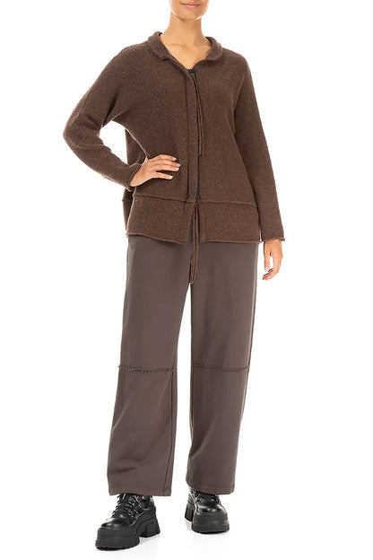 Zip Closed Brown Wool Cardigan 4