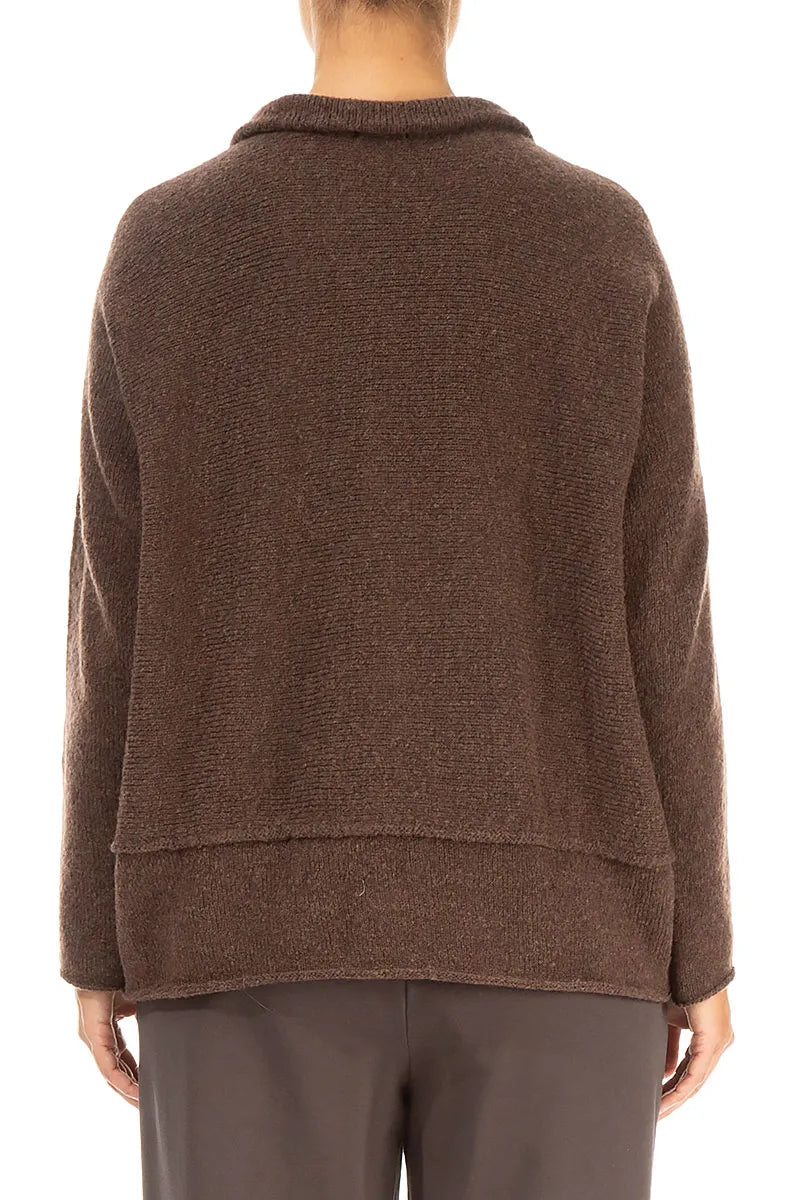 Zip Closed Brown Wool Cardigan 2