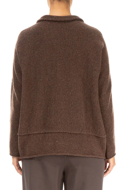 Zip Closed Brown Wool Cardigan 2